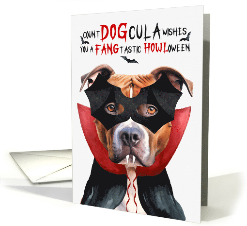 Tan Pitbull Dog Funny Halloween Count DOGcula card (1779450)