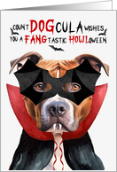 Tan Pitbull Dog Funny Halloween Count DOGcula card