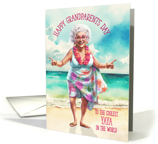 Yaya Grandparents Day Beach Theme Cool Greek Grandma card (1783356)