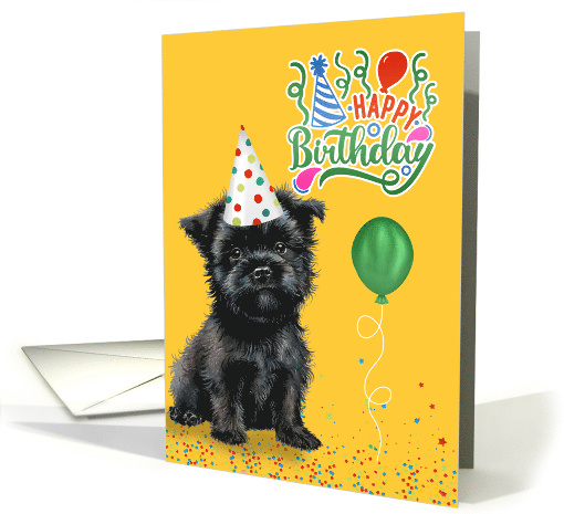 From the Pet Birthday Affenpinscher Dog in a Party Hat on Yellow card