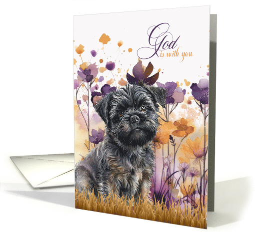 Christian Encouragement Affenpinscher Dog with Purple Wildflowers card