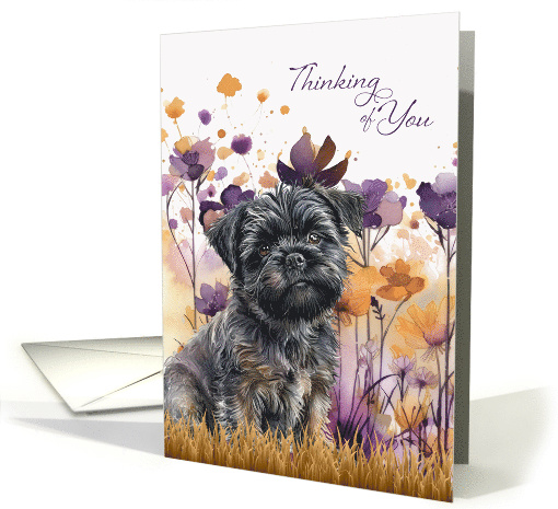 Thinking of You Affenpinscher Dog with Purple Wildflowers card