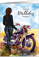 Daughter’s Birthday Motorcycle and Female Rider in a Field card