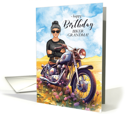 Biker Grandma's Birthday Motorcycle in a Field card (1788780)