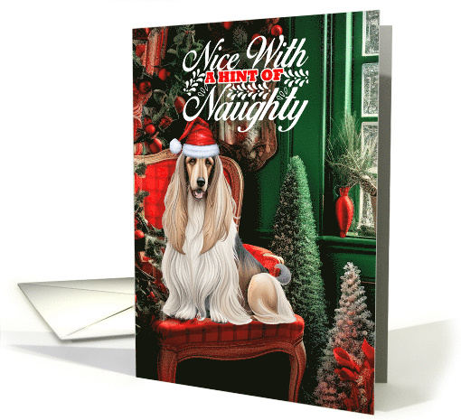 Afghan Hound Christmas Dog Nice with a Hint of Naughty card (1789746)