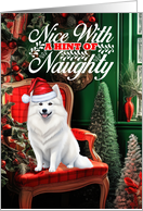 American Eskimo Christmas Dog Nice with a Hint of Naughty card
