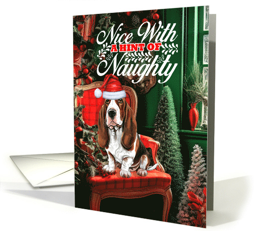 Basset Hound Christmas Dog Nice with a Hint of Naughty card (1789786)