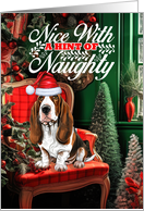 Basset Hound Christmas Dog Nice with a Hint of Naughty card