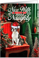 Boston Terrier Christmas Dog Nice with a Hint of Naughty card