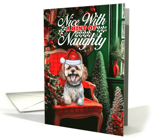 Maltipoo Christmas Dog Nice with a Hint of Naughty card (1792386)
