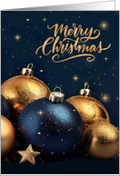 Christmas Navy Blue and Golden Colored Ornaments and Stars card