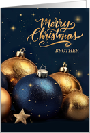 for Brother Christmas Navy Blue and Golden Colored Ornaments card