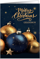 for Grandson Christmas Navy Blue and Golden Colored Ornaments card