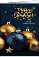 for Son and Partner Christmas Navy Blue and Gold Ornaments card