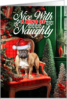 Tan French Bulldog Christmas Dog Nice with a Hint of Naughty card