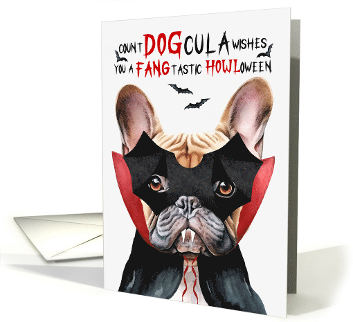 Tan French Bulldog Dog Funny Halloween DOGcula card (1797318)