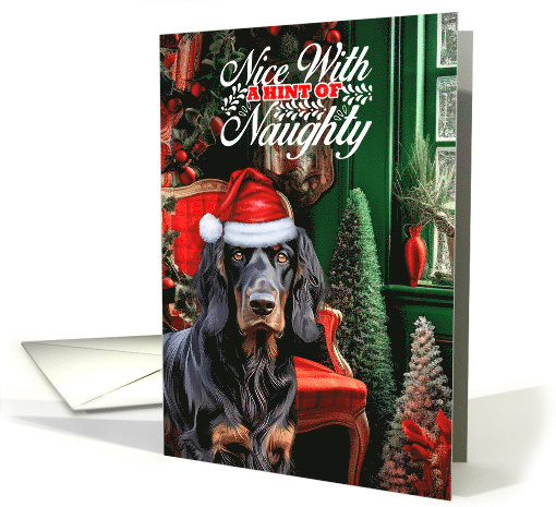 Smooth Gordon Setter Christmas Dog Nice with a Hint of Naughty card