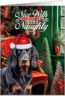 Smooth Gordon Setter Christmas Dog Nice with a Hint of Naughty card