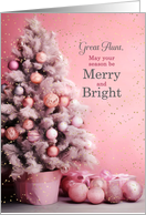 for Great Aunt Pink Christmas Tree Merry and Bright card