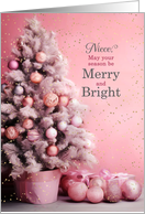 for Niece Pink Christmas Tree Merry and Bright card