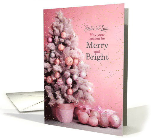 for Sister in Law Pink Christmas Tree Merry and Bright card (1797984)
