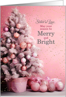 for Sister in Law Pink Christmas Tree Merry and Bright card