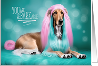 Afghan Hound Dog Pink and Turquoise Hair reBARKable Congrats card