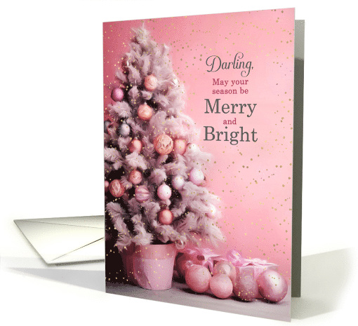 for Girlfriend Pink Christmas Tree Merry and Bright card (1798222)