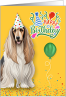 Birthday Afghan Hound Dog in a Party Hat on Yellow card