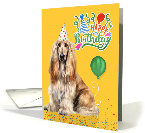 From the Pet Birthday Afghan Hound Dog in a Party Hat on Yellow card