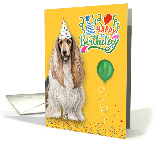 From the Pet Birthday Afghan Hound Dog in a Party Hat on Yellow card