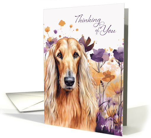 Thinking of You Afghan Hound Dog with Purple Wildflowers card