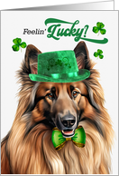 St Patrick’s Day Belgian Tervuren Dog Feelin’ Lucky Clovers card