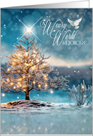 A Weary World Rejoices Winter Christmas Tree and Dove card