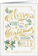 Merry Wishes for a Christmas Filled with Cheer Green and Gold Hues card
