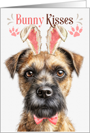 Easter Bunny Kisses Border Terrier Dog in Bunny Ears card