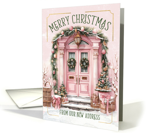 New Address Christmas Front Porch in Shades of Pink and Green card