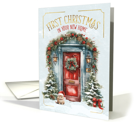 First Christmas in your New Home Blue and Red Front Door card