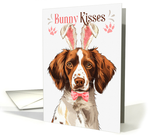 Easter Bunny Kisses Brittany Spaniel Dog in Bunny Ears card (1801840)