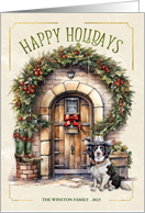 Western Country Holidays Front Door and Cowboy Dog Custom card