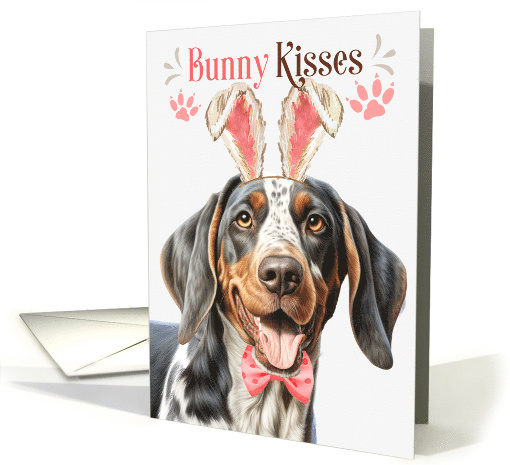 Easter Bunny Kisses Bluetick Coonhound Dog in Bunny Ears card