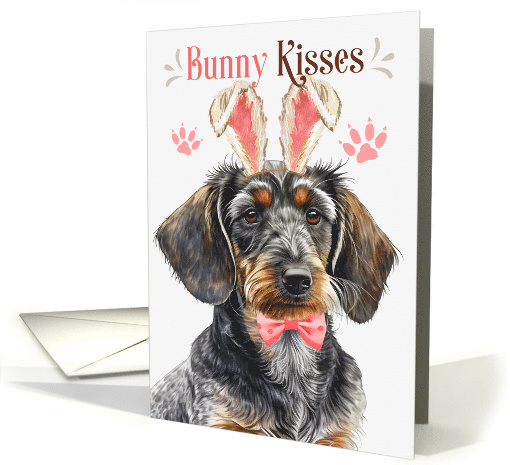 Easter Bunny Kisses Wirehaired Dachshund Dog in Bunny Ears card