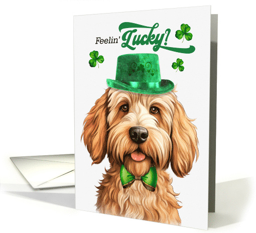 St Patrick's Day Caramel Labradoodle Dog Feelin' Lucky Clovers card