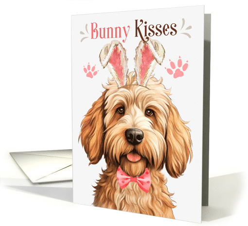 Easter Bunny Kisses Caramel Labradoodle Dog in Bunny Ears card