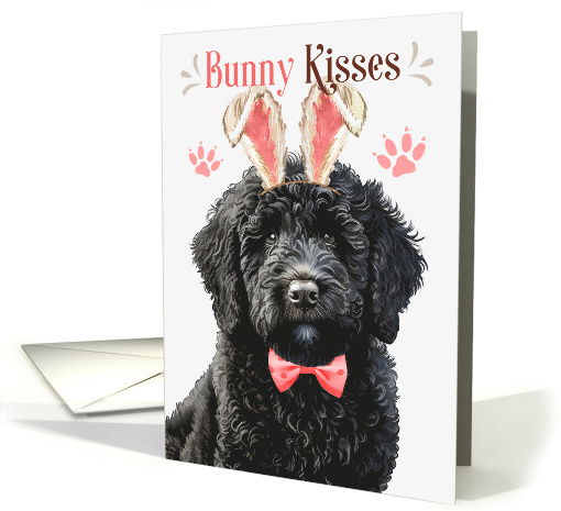 Easter Bunny Kisses Black Labradoodle Dog in Bunny Ears card (1807846)