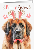 Easter Bunny Kisses Leonberger Dog in Bunny Ears card