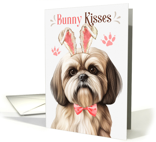 Easter Bunny Kisses Lhasa Apso Dog in Bunny Ears card (1808332)