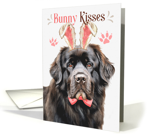 Easter Bunny Kisses Newfoundland Dog in Bunny Ears card (1808902)