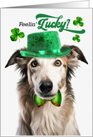 St Patrick’s Day Borzoi Dog Feelin’ Lucky Clovers card