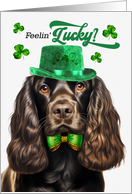 St Patrick’s Day Chocolate Cocker Spaniel Dog Feelin’ Lucky Clovers card